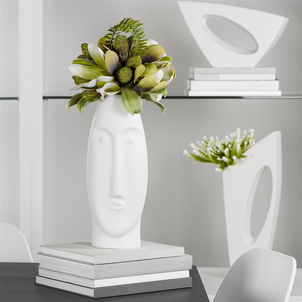 Litho 14h" Ceramic Vase - Matte White - Image 2