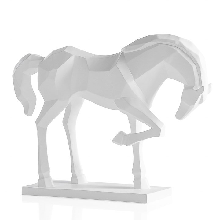 Carved Majestic Prancing Horse Decor Statue - White