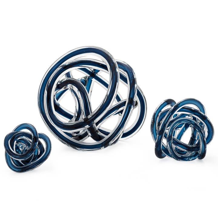 Orbit Glass Knot 4.5 Inch Diameter Decor Ball - Indigo Blue - Image 2