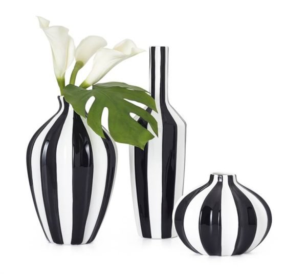 Abstract Black Band 5.5 Inch Tall Ceramic Gourd Vase - Image 2