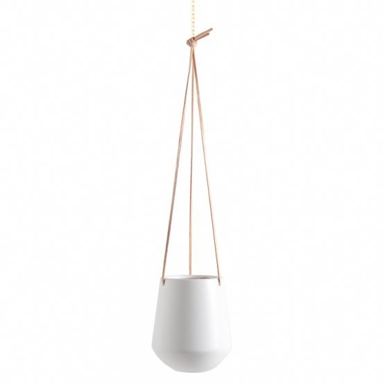 Ashbury Leather Hanging 5.75 Inch Diameter White Ceramic Drop Pot Planter - Image 2
