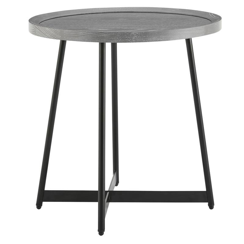 Niklaus Round Side Table in Gray with Black Base
