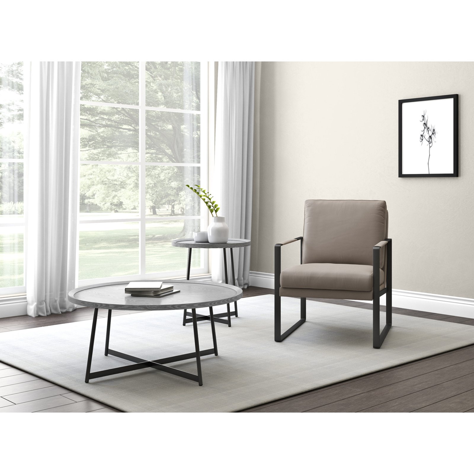 Niklaus Round Side Table in Gray with Black Base - Image 7