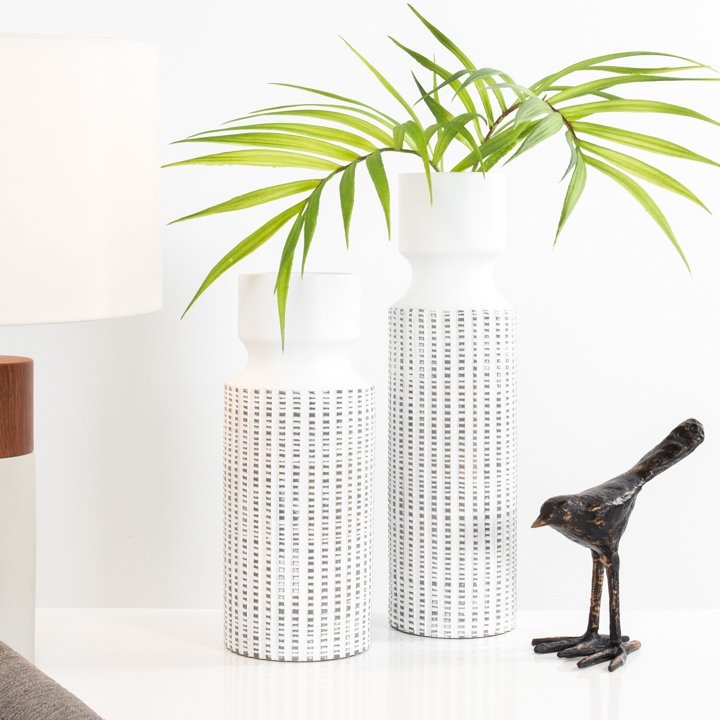 Manna Textured White Resin 14h" Cylinder Vase - Image 2