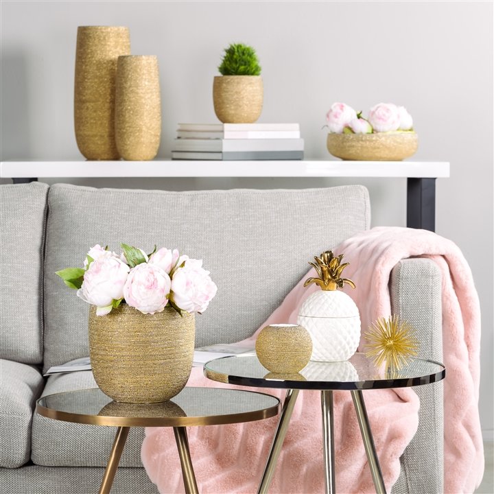 Brava Gold Spun 11 Inch Tall Textured Vase - Image 3