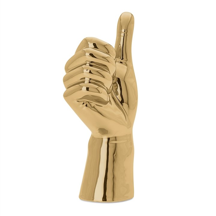 Gesture Hand 10 Inch Tall Gold Ceramic Decor Sculpture - Thumbs Up
