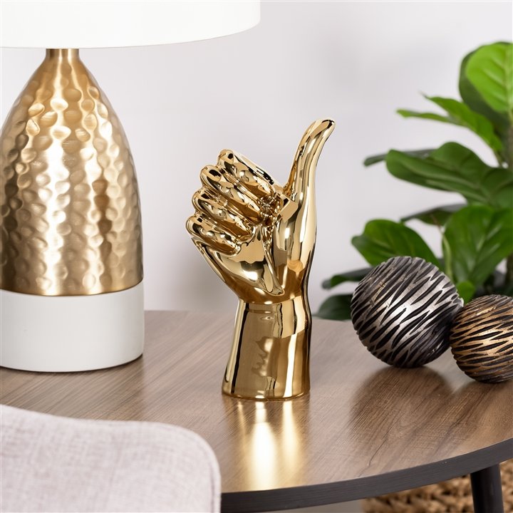 Gesture Hand 10 Inch Tall Gold Ceramic Decor Sculpture - Thumbs Up - Image 2