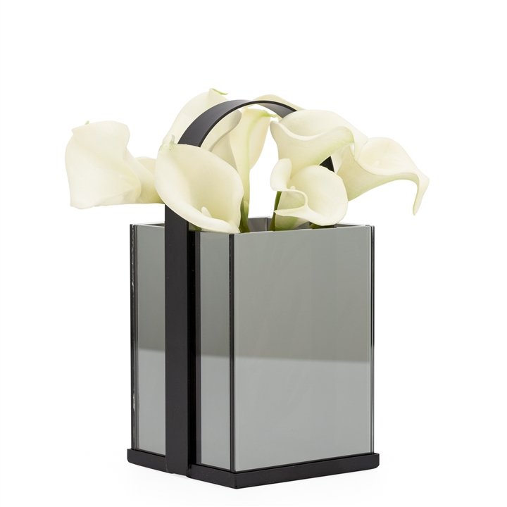 Smoke Mirror Glass 9.5h" Black Handle Vase Lantern