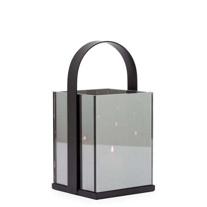 Smoke Mirror Glass 9.5h" Black Handle Vase Lantern - Image 2