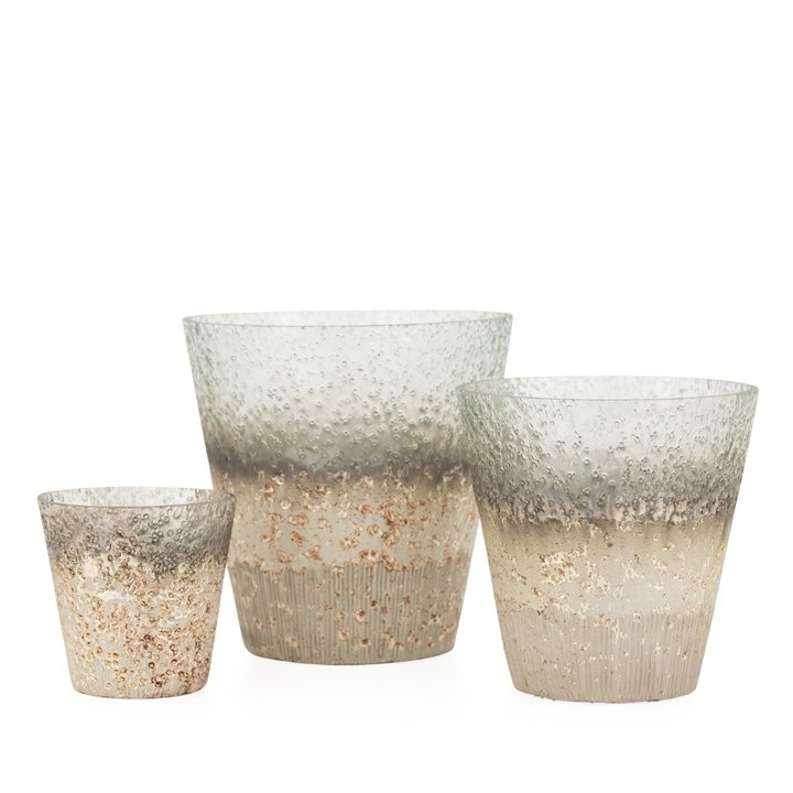 Cambria Molten Metallic Glass 7d x 7h" Hurricane Vase / Planter - Image 2
