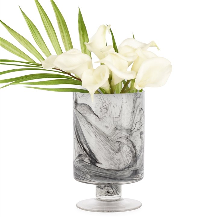 Marble Ink Swirl 8h" Glass Cylinder Vase On Base
