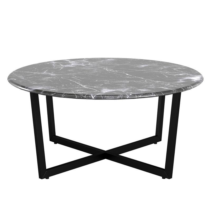 Llona Round Coffee Table in Black Marble Melamine with Matte Black Base - Image 2
