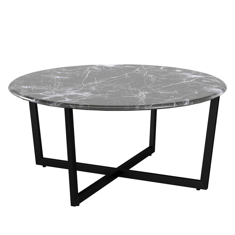 Llona Round Coffee Table in Black Marble Melamine with Matte Black Base - Image 3