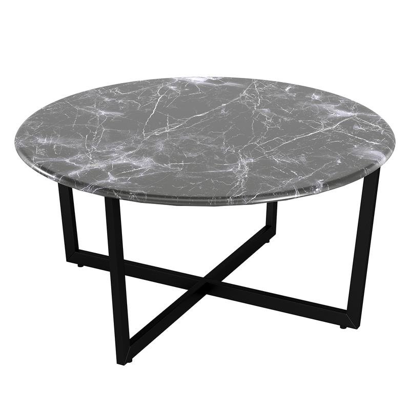 Llona Round Coffee Table in Black Marble Melamine with Matte Black Base - Image 4