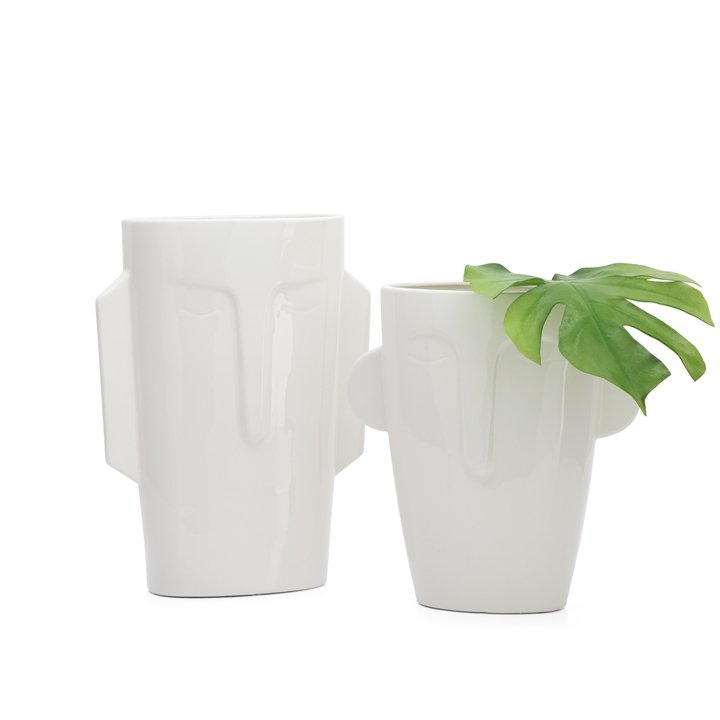 Mask 11.5"H Tapered Ceramic Face Vase - Image 2