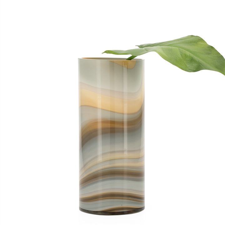 Mesa Marbled Amber and Smoke Swirl Glass 12"H Cylinder Vase