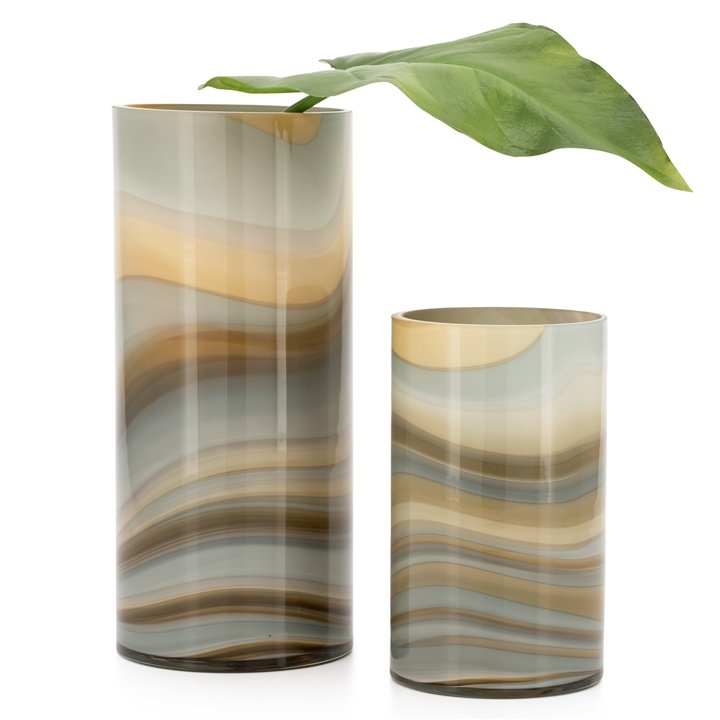 Mesa Marbled Amber and Smoke Swirl Glass 12"H Cylinder Vase - Image 2