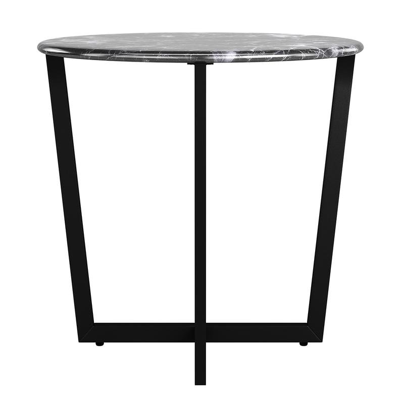 Llona Round Side Table in Black Marble Melamine with Matte Black Base