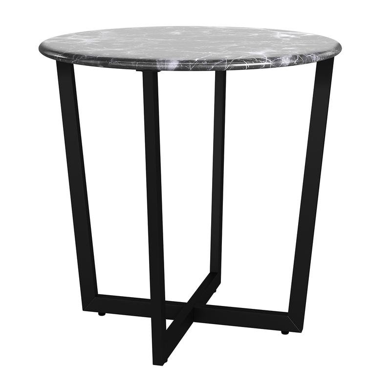 Llona Round Side Table in Black Marble Melamine with Matte Black Base - Image 2