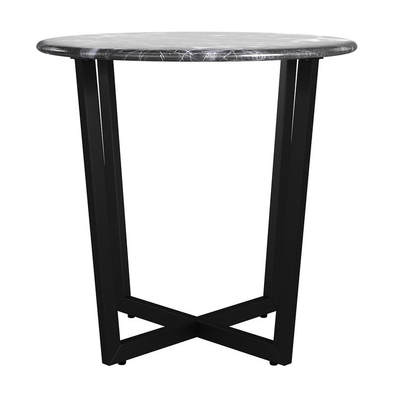 Llona Round Side Table in Black Marble Melamine with Matte Black Base - Image 3