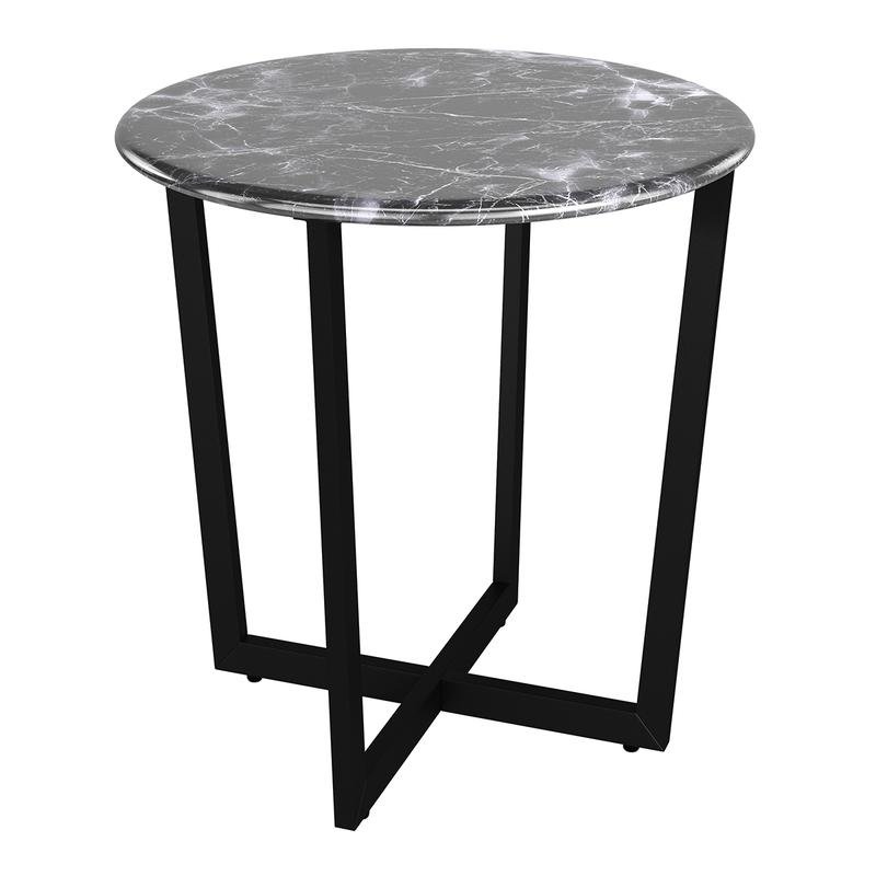 Llona Round Side Table in Black Marble Melamine with Matte Black Base - Image 4