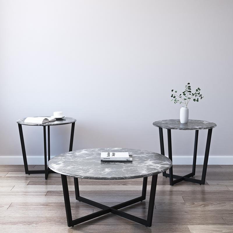 Llona Round Side Table in Black Marble Melamine with Matte Black Base - Image 6