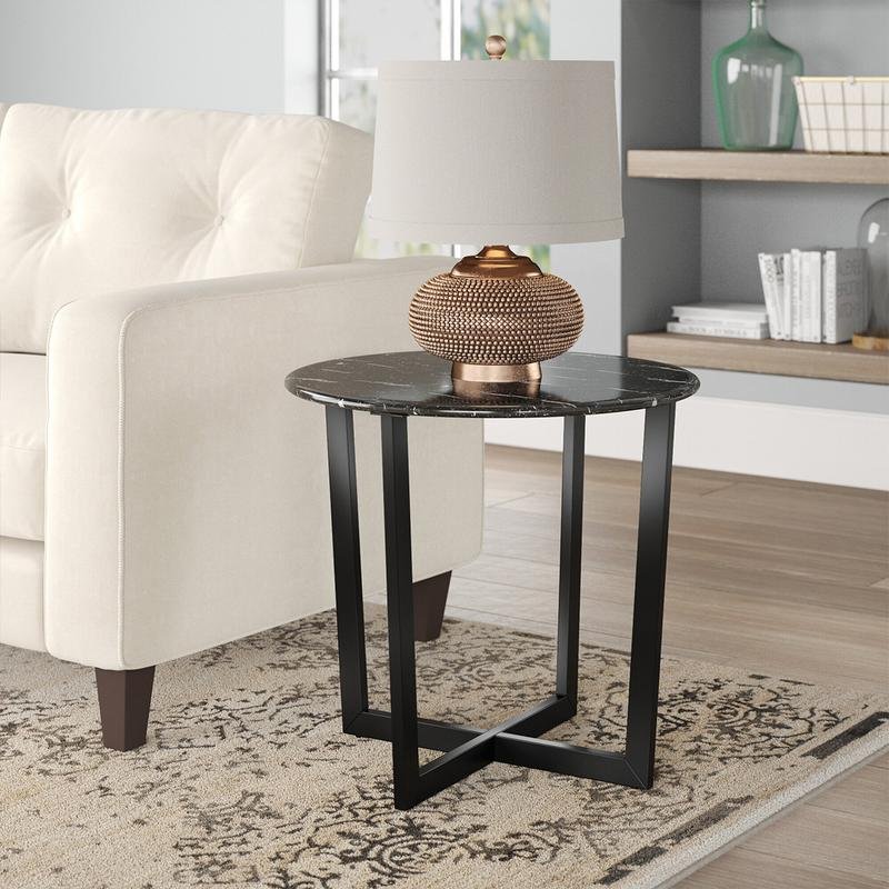 Llona Round Side Table in Black Marble Melamine with Matte Black Base - Image 7