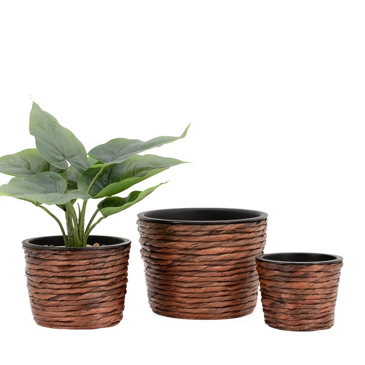 Seagrass 5d x 4" Lined Drop Pot Planter - Dark Brown - Image 2