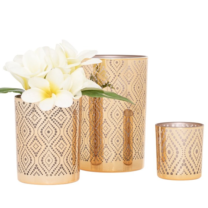 Thea Pink Dot Gold Mirror 4d x 5" Glass Hurricane Vase - Image 4