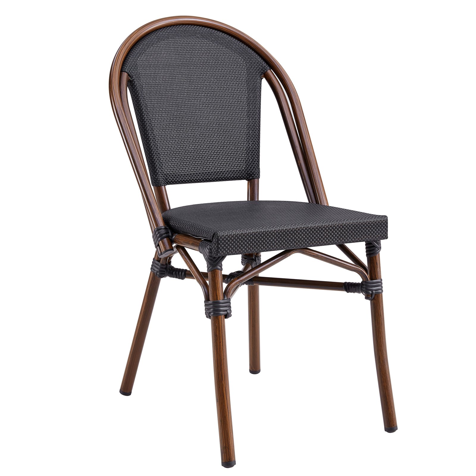 Jannie Stacking Side Chair in Black Textilene Mesh with Brown Frame - Image 2