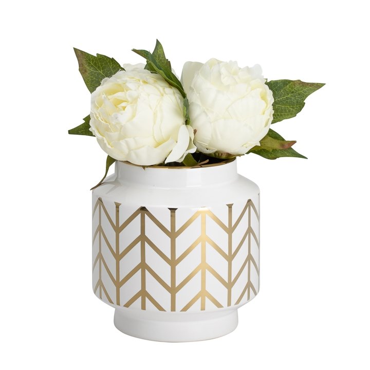 Elements Chevron Gold Stripe Pattern 6.5 Inch Tall White Ceramic Planter Vase - Image 2