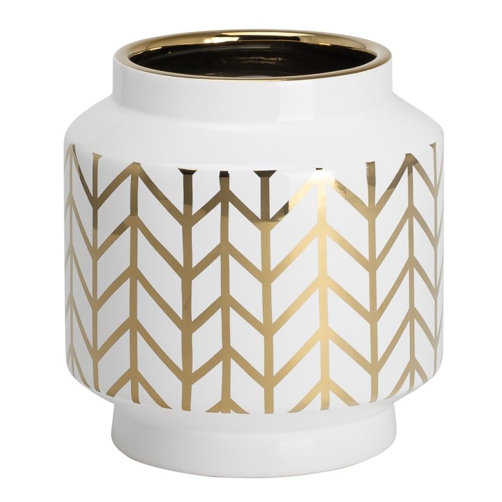 Elements Chevron Gold Stripe Pattern 7.5h" White Ceramic Planter Vase