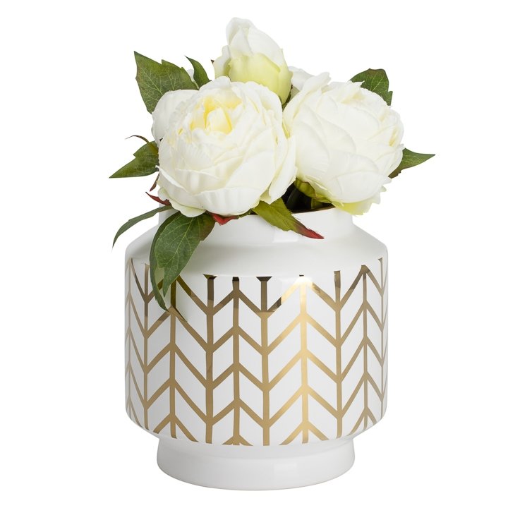 Elements Chevron Gold Stripe Pattern 7.5h" White Ceramic Planter Vase - Image 2