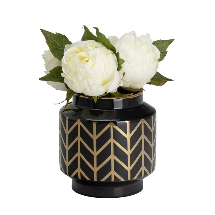 Elements Chevron Gold Stripe Pattern 6.5h" Black Ceramic Planter Vase - Image 2