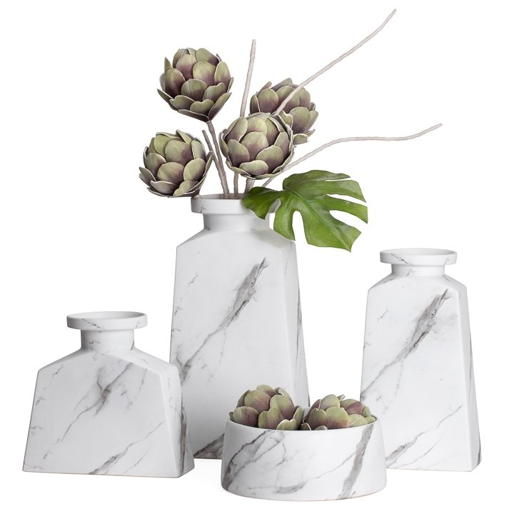 Aris Marble Ceramic 16h" Tapered Urn Vase - Image 3