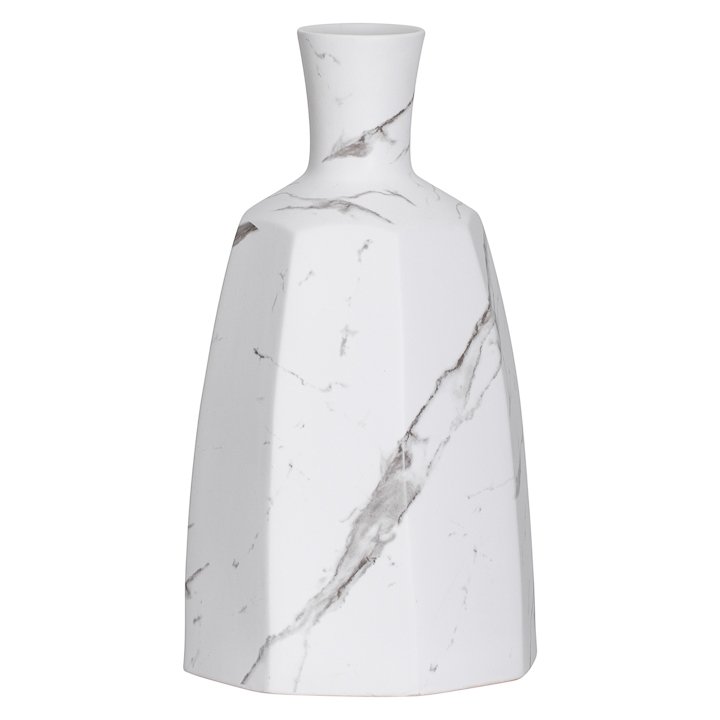 Aris Marble Ceramic 14.5h" Faceted Round Bottle Vase