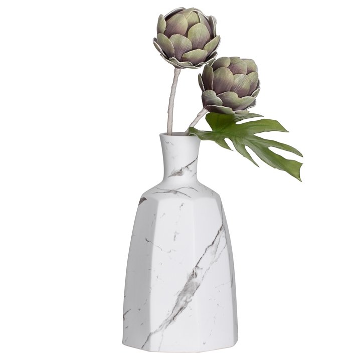 Aris Marble Ceramic 14.5h" Faceted Round Bottle Vase - Image 2