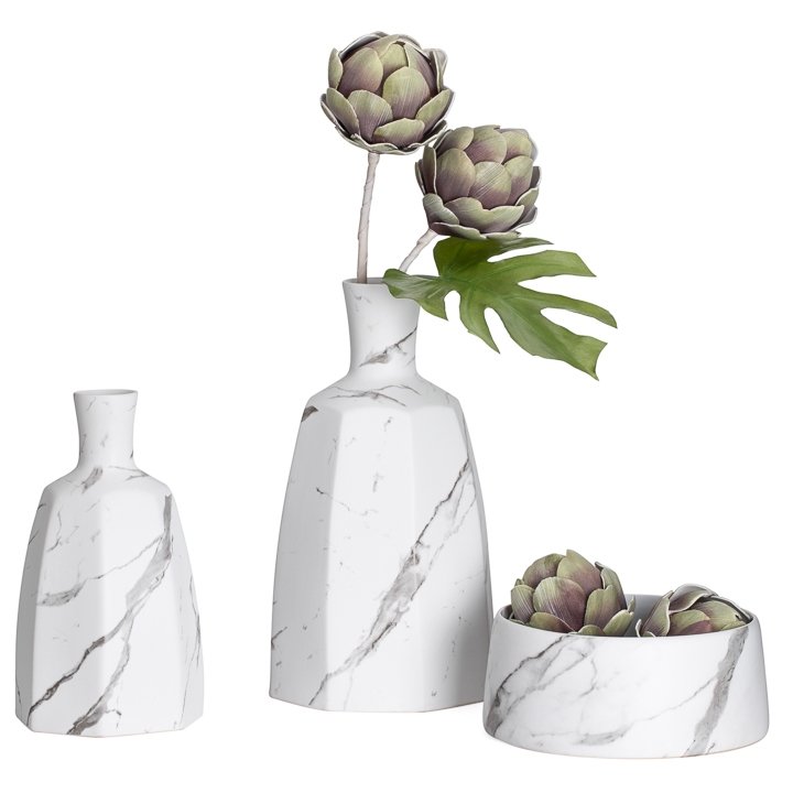 Aris Marble Ceramic 14.5h" Faceted Round Bottle Vase - Image 3