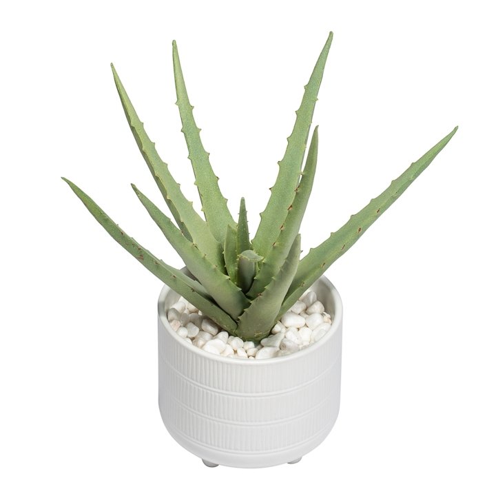 Riviera Ceramic Potted Faux 11 Inch Tall Aloe Succulent Plant - Image 2