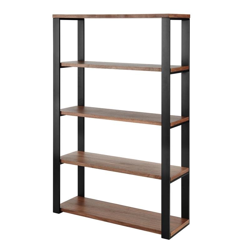 Dillon Shelf/Shelving Unit with American Walnut Veneer Shelves and Matte Black Frame - Image 3
