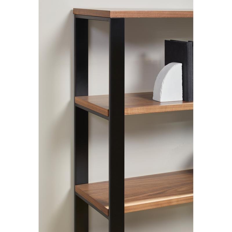 Dillon Shelf/Shelving Unit with American Walnut Veneer Shelves and Matte Black Frame - Image 5