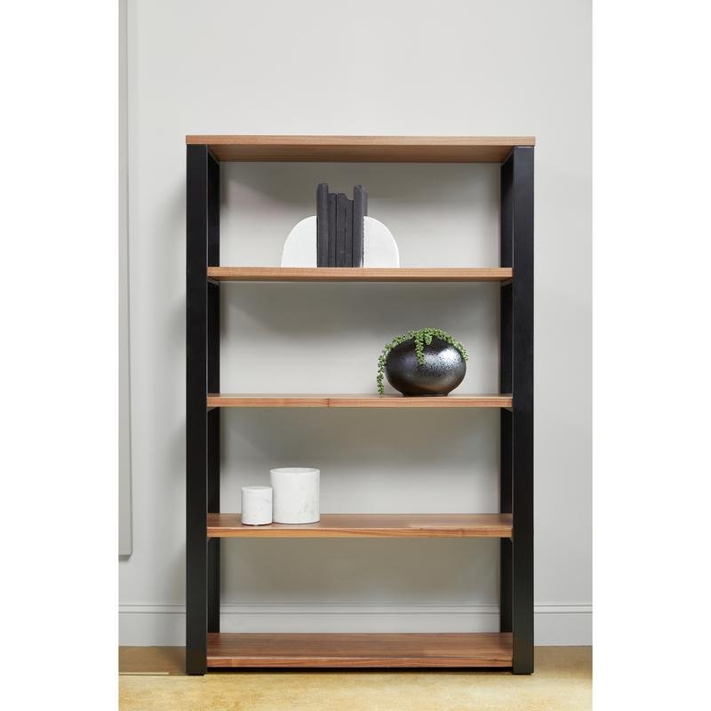 Dillon Shelf/Shelving Unit with American Walnut Veneer Shelves and Matte Black Frame - Image 6
