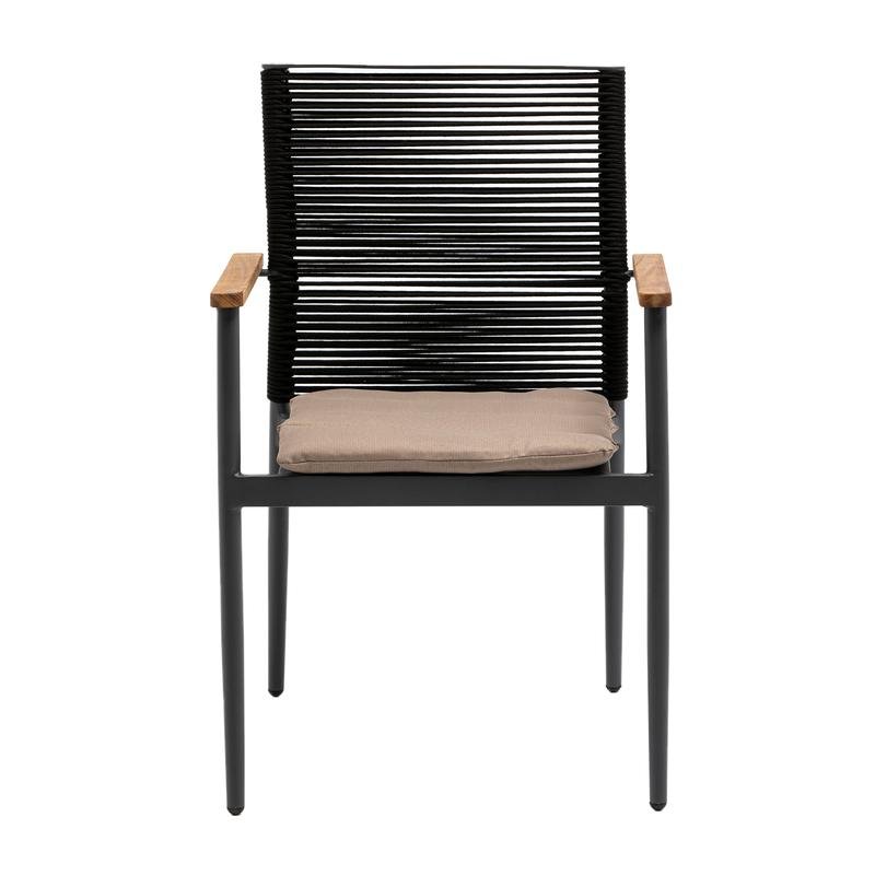 Skog Armchair in Black Rope Back Taupe Fabric Seat with Anthracite Frame