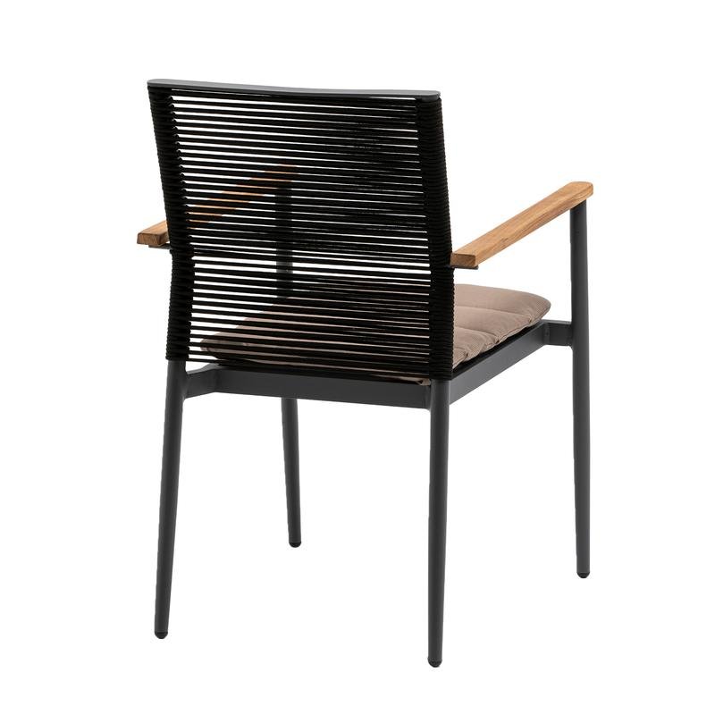 Skog Armchair in Black Rope Back Taupe Fabric Seat with Anthracite Frame - Image 4