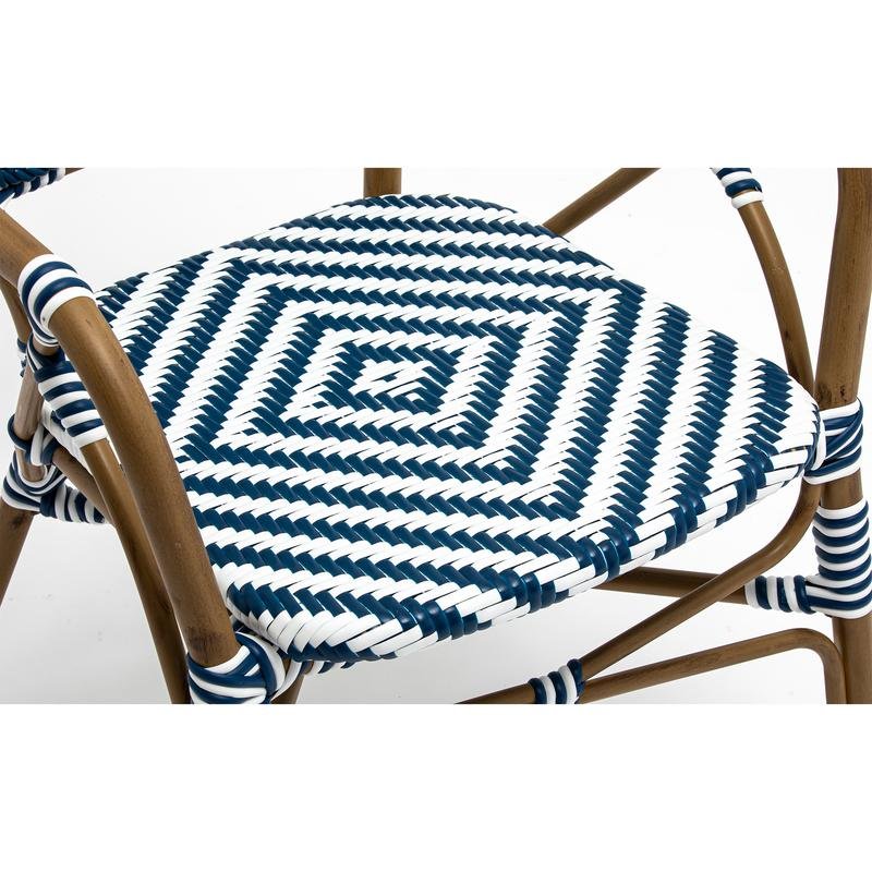 Orla Stacking Armchair in Blue/White Polyethylene Rattan with Light Brown Powder Coated Frame - Image 6