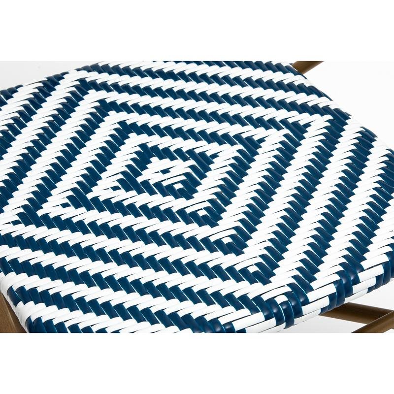 Orla Stacking Armchair in Blue/White Polyethylene Rattan with Light Brown Powder Coated Frame - Image 7