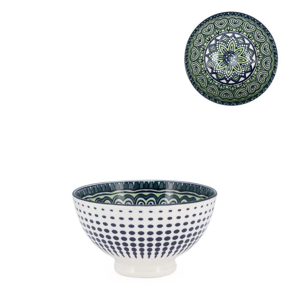 Kiri Porcelain 8 oz 4.5" Diameter Bowl - Green Mandala