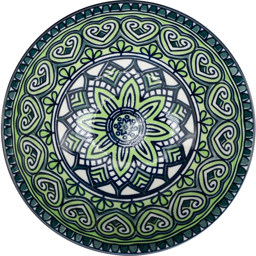 Kiri Porcelain 22 oz 6" Diameter Bowl - Green Mandala - Image 3