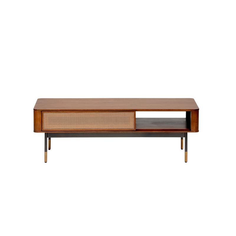Miriam Coffee Table in Brown with Natural Wicker