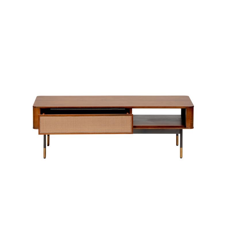 Miriam Coffee Table in Brown with Natural Wicker - Image 2